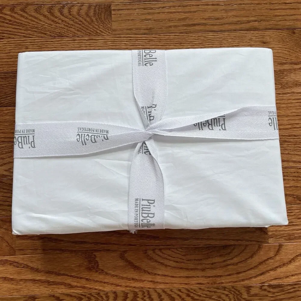 PiuBelle Portugal White Queen Sheets 4PC Cotton Percale Crochet Lace Cottage New